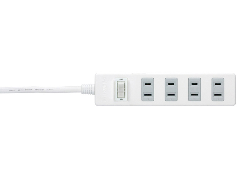 2ピン式電源タップ 4個口タイプ 雷サージ防止/集中スイッチ付 3m ホワイト