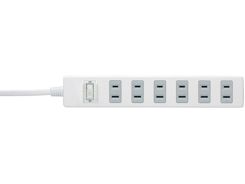 2ピン式電源タップ 6個口タイプ 雷サージ防止/集中スイッチ付 3m ホワイト
