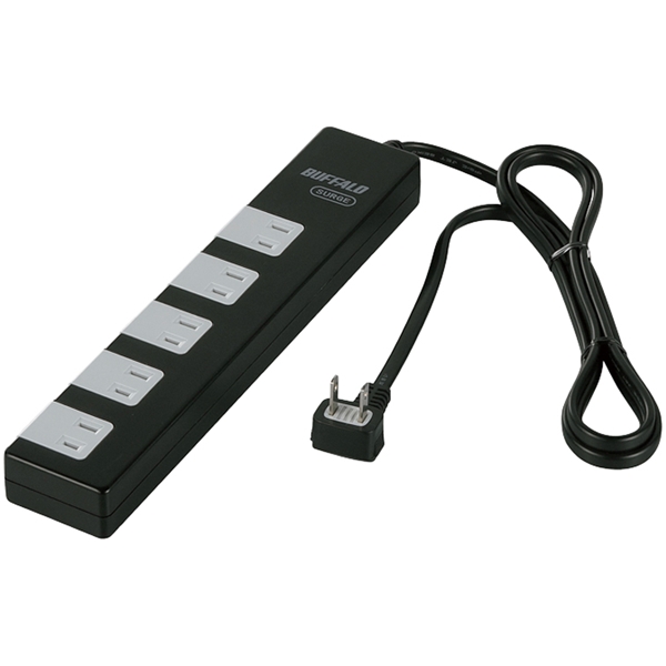 2ピン式電源タップ 10個口タイプ 雷サージ防止/集中スイッチ付 1.5m ブラック