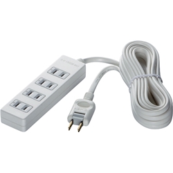 2ピン式電源タップ 4個口タイプ 雷サージ防止付 2m ホワイト