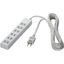 2ピン式電源タップ 6個口タイプ 雷サージ防止付 1m ホワイト