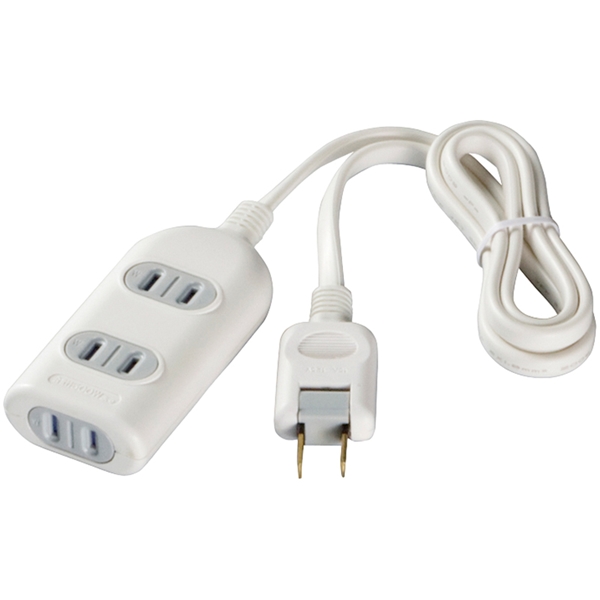 2ピン式電源タップ 3個口タイプ シャッター付 3m ホワイト