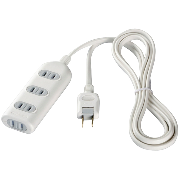 2ピン式電源タップ 4個口タイプ シャッター付 5m ホワイト