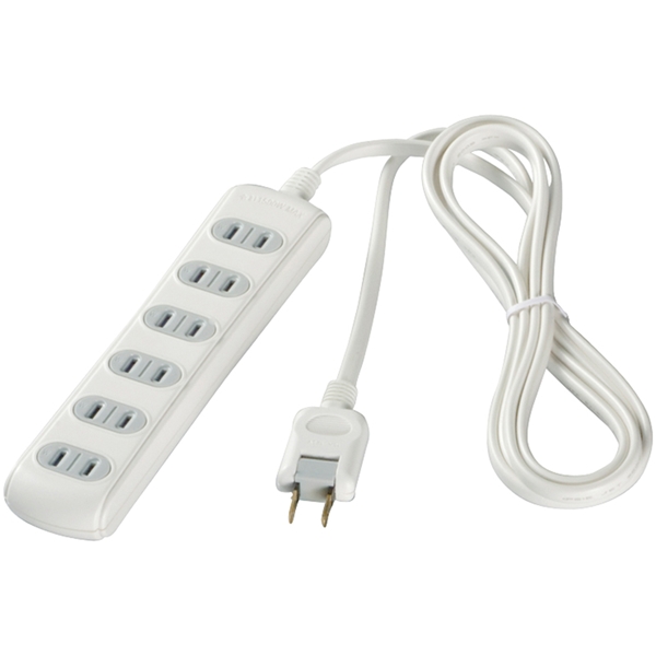 2ピン式電源タップ 6個口タイプ シャッター付 1m ホワイト