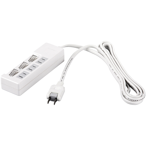 2ピン式電源タップ 3個口タイプ 雷サージ防止/個別スイッチ付 1m ホワイト