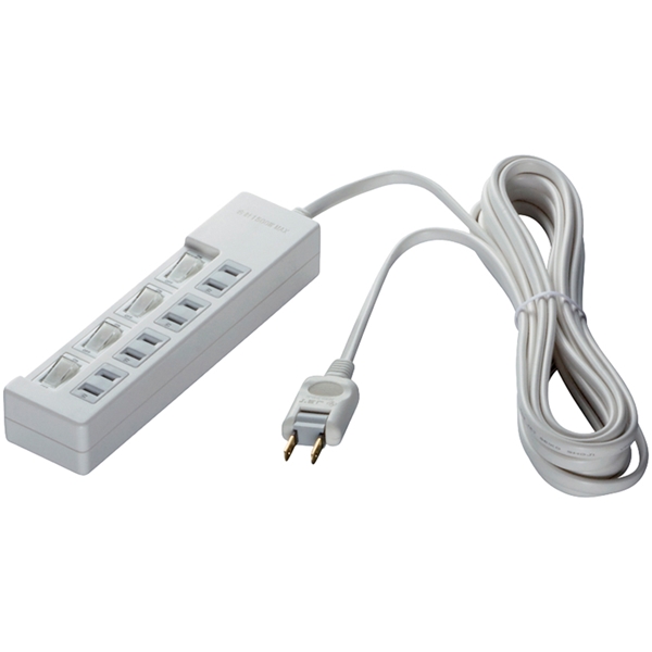2ピン式電源タップ 4個口タイプ 雷サージ防止/個別スイッチ付 3m ホワイト