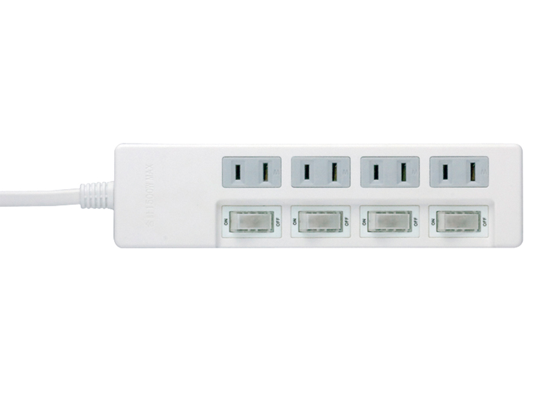 2ピン式電源タップ 4個口タイプ 雷サージ防止/個別スイッチ付 5m ホワイト