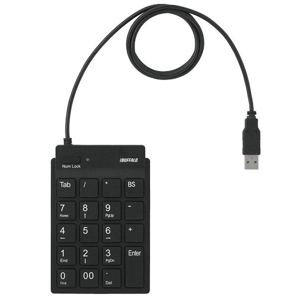 スリムテンキーボード USB2.0ハブ（2ポート）/Tabキー付き ブラック