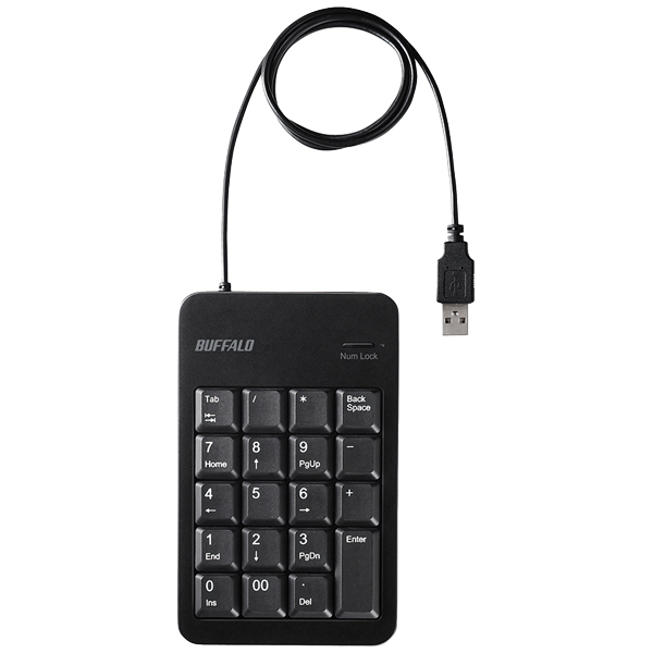 有線テンキーボード Tabキー/USBハブ付き ブラック