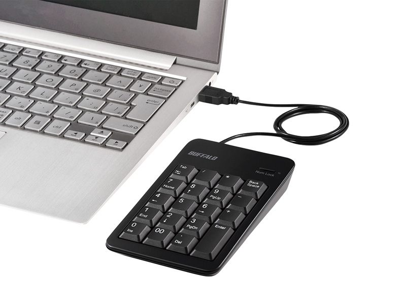 有線テンキーボード Tabキー/USBハブ付き ブラック