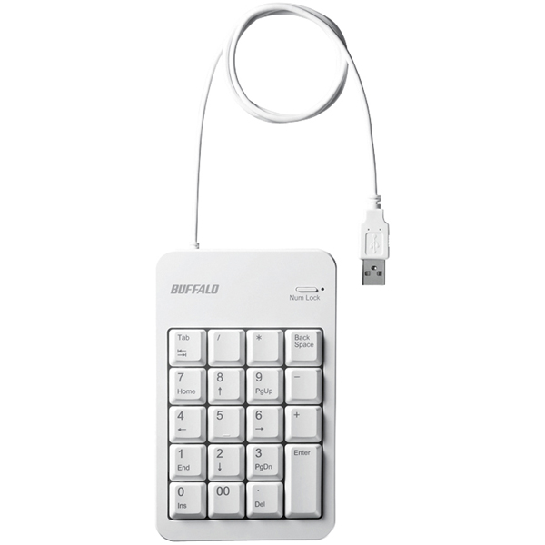 有線テンキーボード Tabキー/USBハブ付き ホワイト