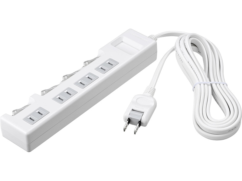 2ピン式電源タップ 個別スイッチ/ほこり防止シャッター付/4個口/1.0m ホワイト