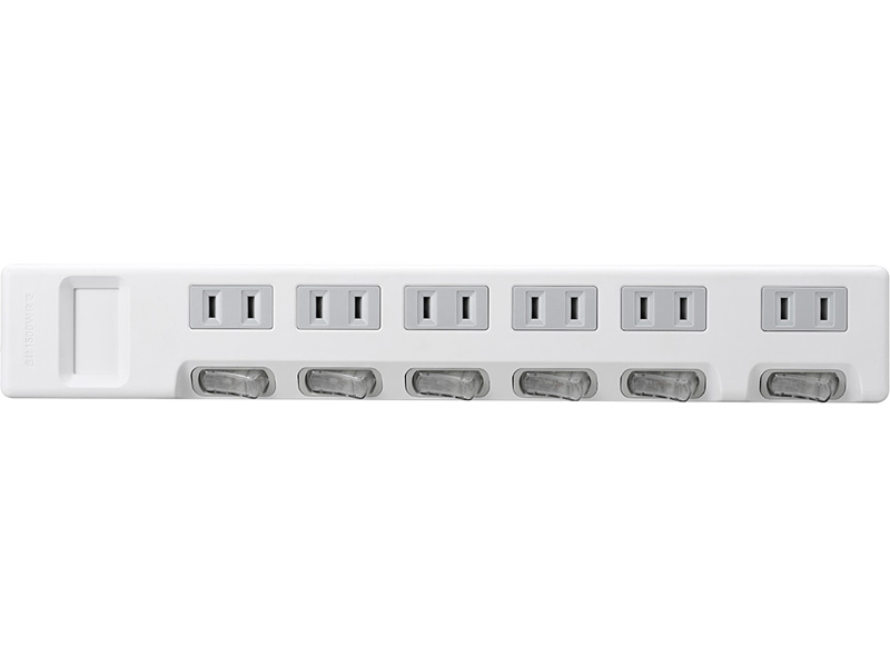 2ピン式電源タップ 個別スイッチ/ほこり防止シャッター付/6個口/3.0m ホワイト