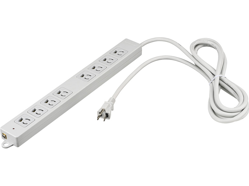 3ピン式電源タップ 2重構造 雷サージ＆ランプ付 8個口/3m ライトグレー
