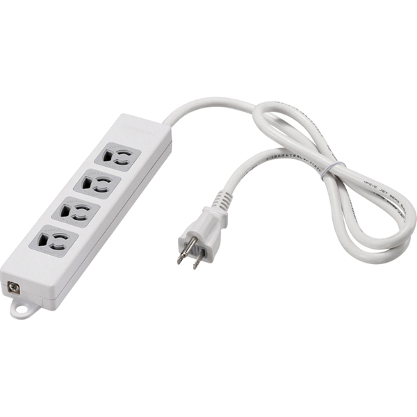 3ピン式電源タップ 4個口 1m ホワイト 変換アダプター付