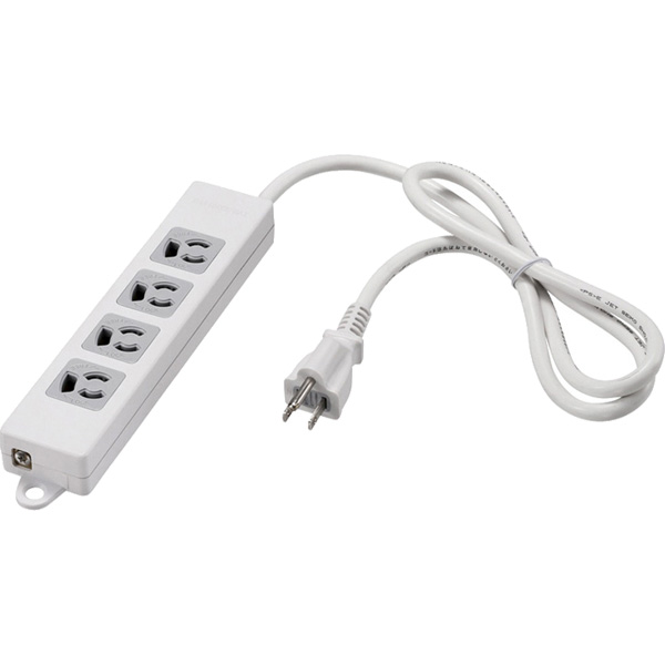 3ピン式電源タップ 4個口 3m ホワイト 変換アダプター付