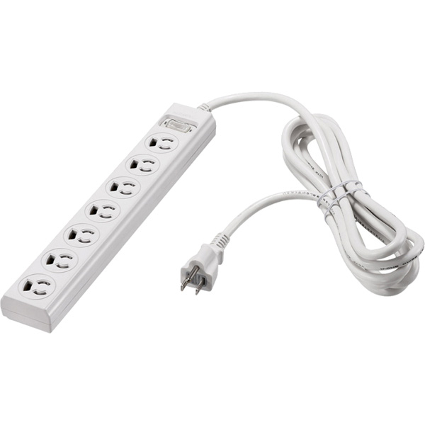 3ピン式電源タップ 7個口 3m ホワイト 集中スイッチ 変換アダプター付