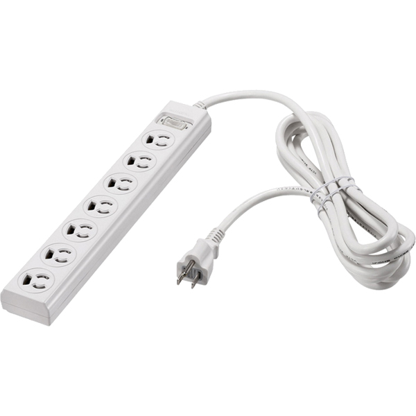 3ピン式電源タップ 7個口 5m ホワイト 集中スイッチ 変換アダプター付