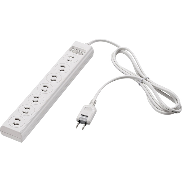 2ピン式電源タップ 7個口 2m ホワイト 集中スイッチ付