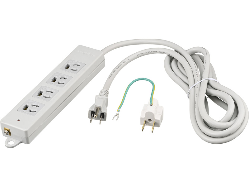 3ピン式電源タップ 2重構造 ランプ&変換アダプター付 4個口 3m ライトグレー