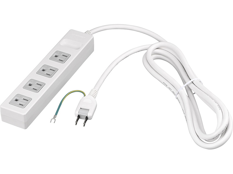 3ピン式電源タップ マグネット＆2重構造 4個口/2.5m ホワイト