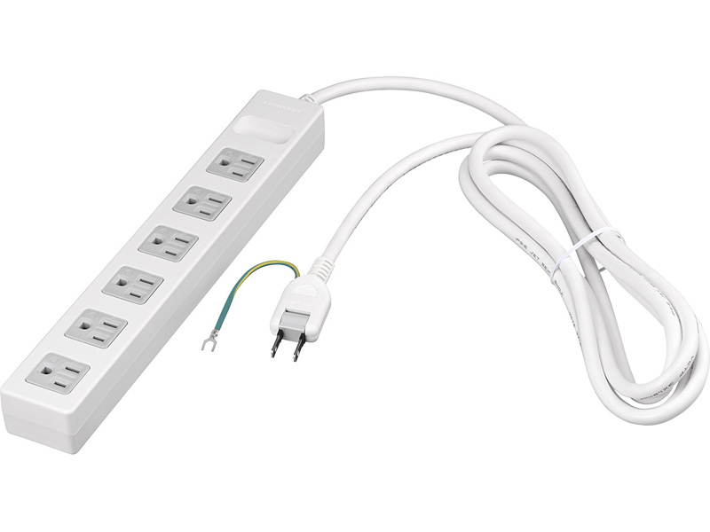 3ピン式電源タップ マグネット＆2重構造 6個口/5m ホワイト