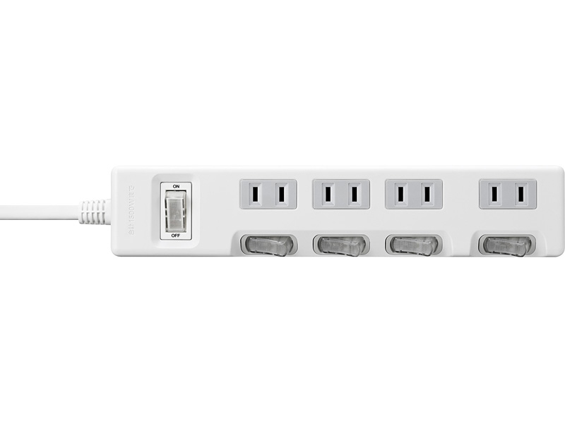 2ピン式電源タップ 集中&個別スイッチ/4個口/3.0m ホワイト