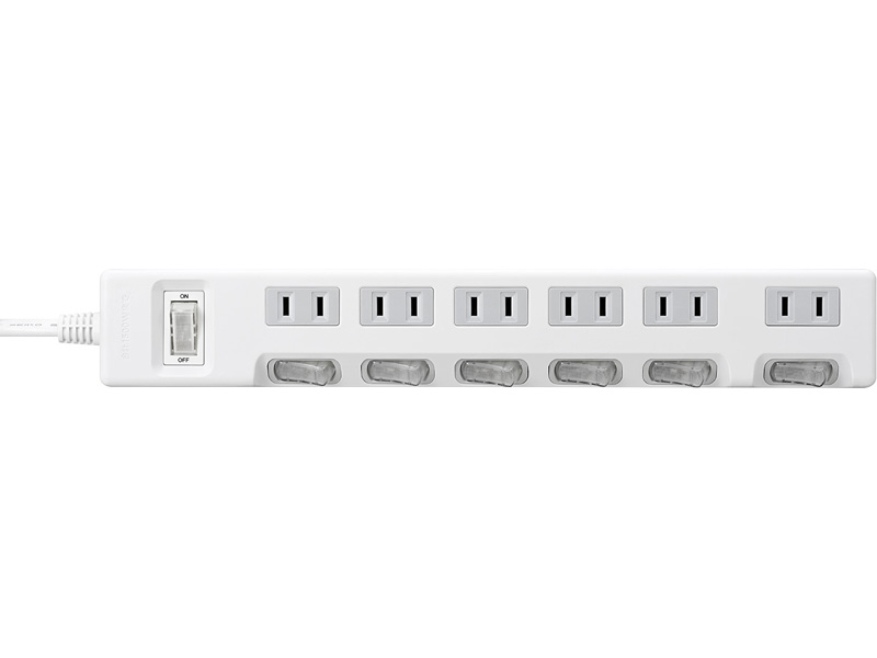 2ピン式電源タップ 集中&個別スイッチ/6個口/1.0m ホワイト