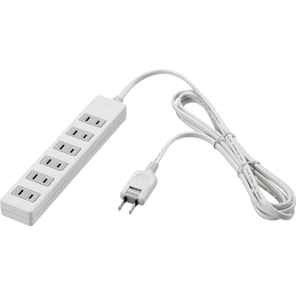 2ピン式電源タップ 6個口 5m ホワイト 雷サージ付