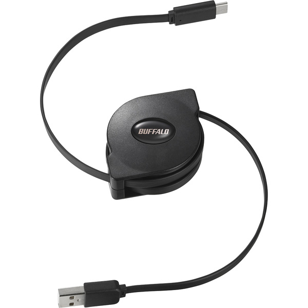 USB2.0 A-C 巻取り式ケーブル 1.2m ブラック