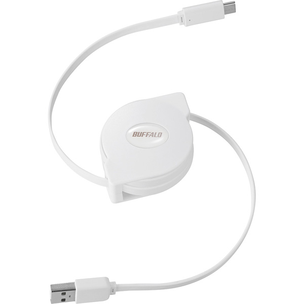 USB2.0 A-C 巻取り式ケーブル 1.2m ホワイト