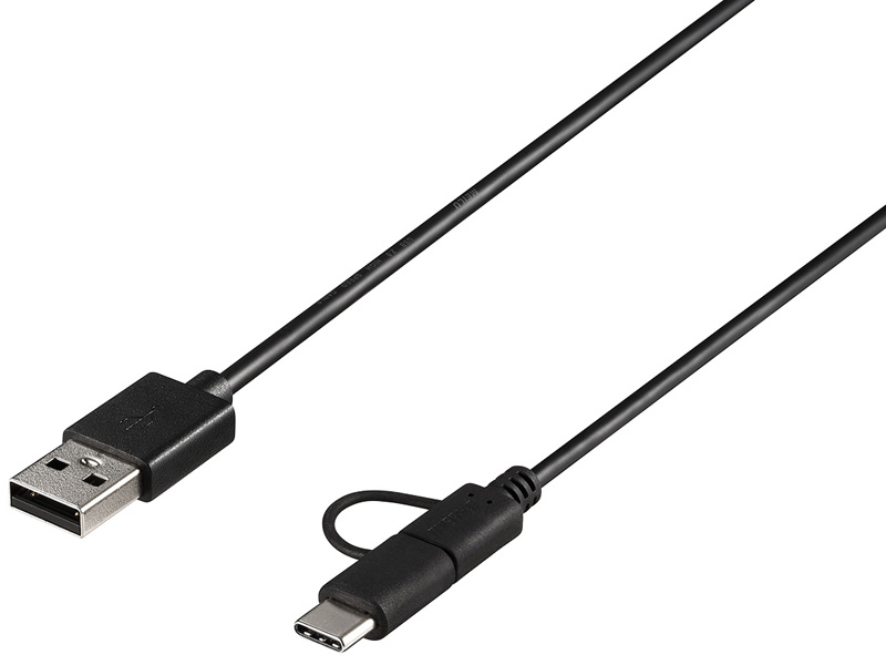 USB2.0ケーブル A-microB+Type-C 1.5m ブラック