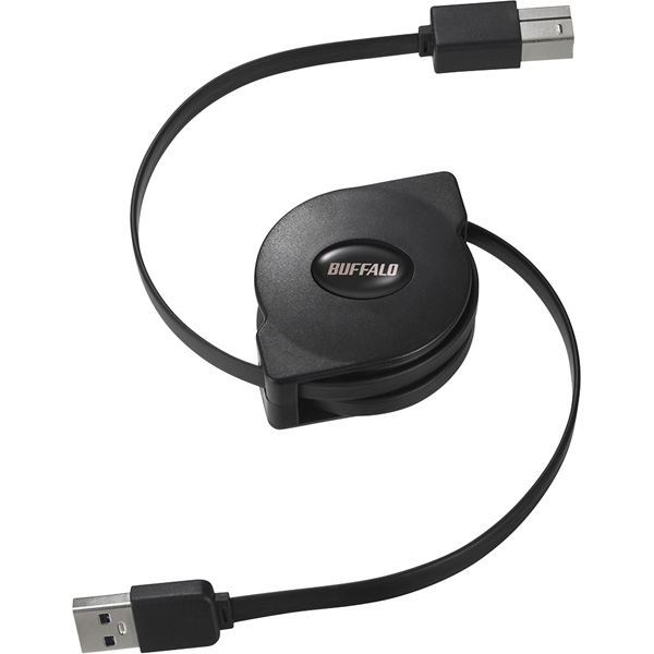 USB3.2 Gen1 A-B 巻取り式ケーブル 0.7m ブラック