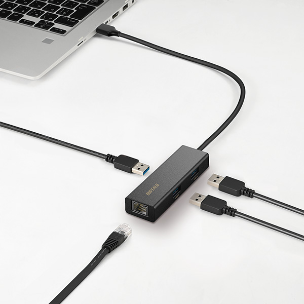 Giga対応 USB-C接続 LANアダプター ハブ付 シルバー