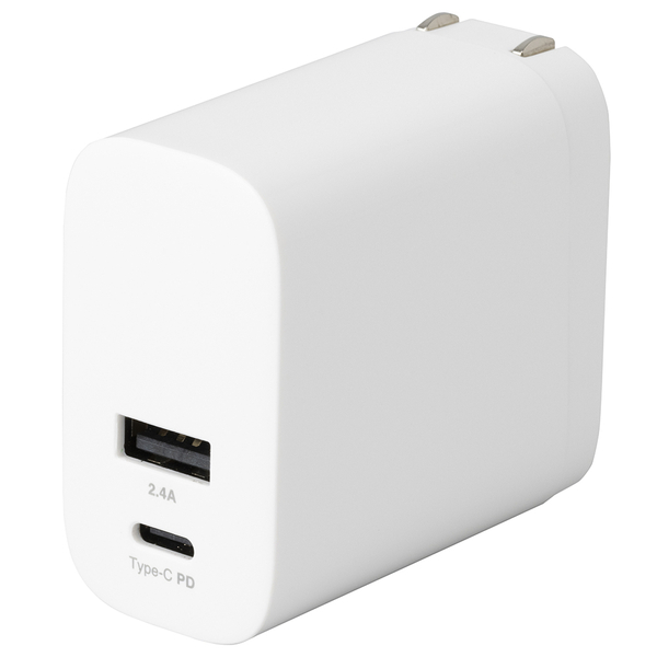 USB充電器 Type-C 1ポート + USB-A 1ポート 30W PD充電対応 ホワイト