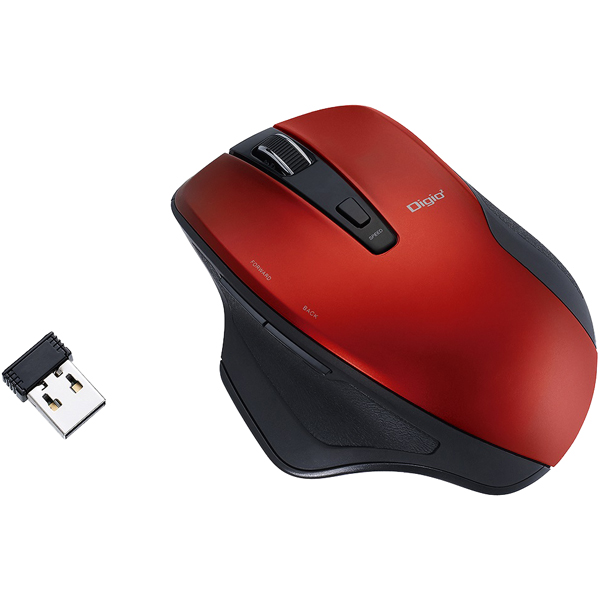 無線 静音 5ボタン BlueLED マウス レッド