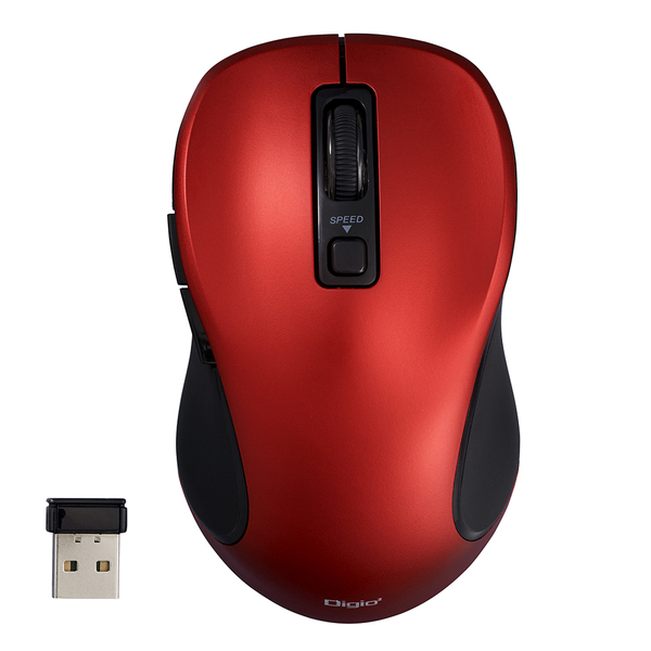無線 静音 5ボタン BlueLED ワイヤレスマウス レッド