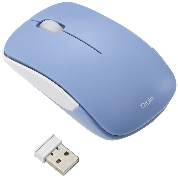 Digio2 無線 3ボタン BlueLED マウス 軽量 50g ブルー