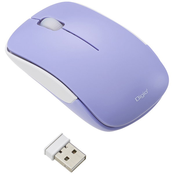 Digio2 無線 3ボタン BlueLED マウス 軽量 50g パープル