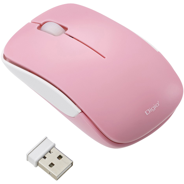 Digio2 無線 3ボタン BlueLED マウス 軽量 50g ピンク