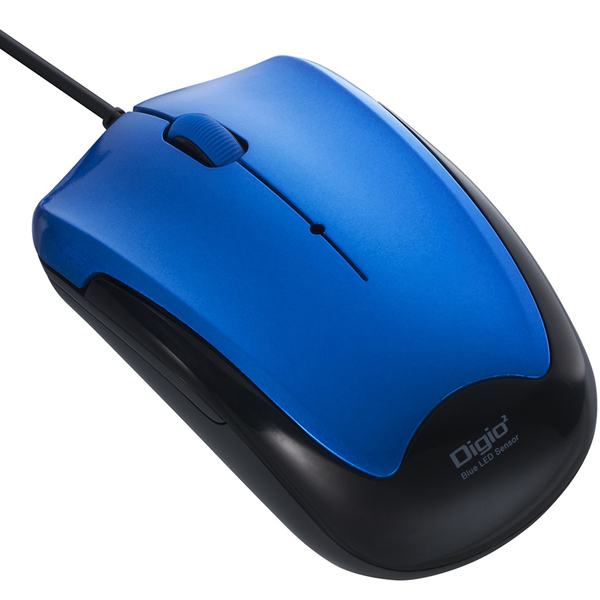 有線 3ボタン BlueLEDマウス 静音 ブルー
