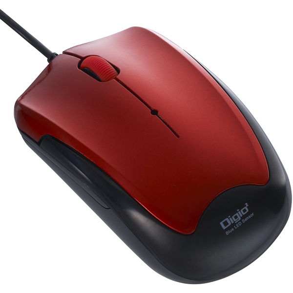 有線 3ボタン BlueLEDマウス 静音 レッド