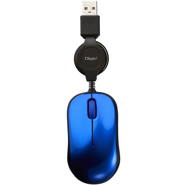 マウス 小型 巻取 有線 3ボタン BlueLED ブルー