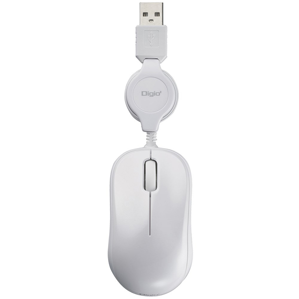 マウス 小型 巻取 有線 3ボタン BlueLED ホワイト