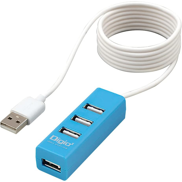 USBハブ USB2.0 4ポート120cm ブルー