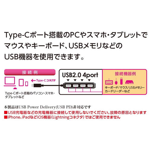 USB2.0 Type-C 4ポートハブ ブラック