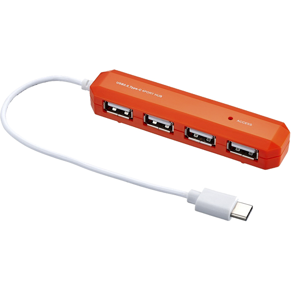 USB2.0 Type-C 4ポートハブ オレンジ