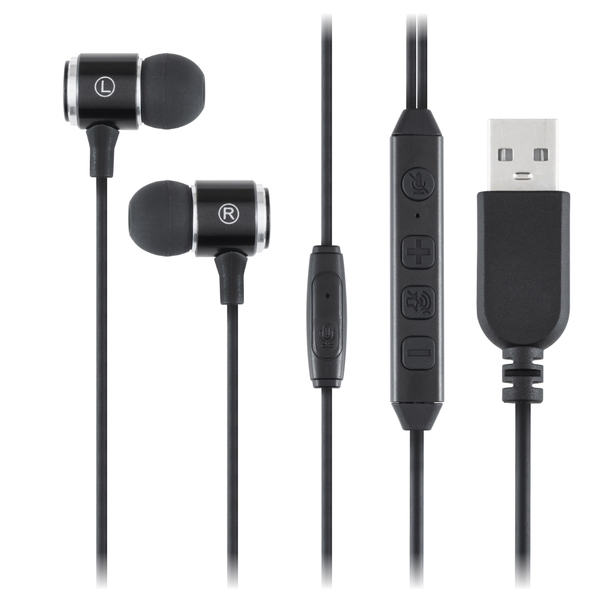 USBイヤホンマイク ボリューム調整 ミュートが手元でできる 多機能リモコン ブラック