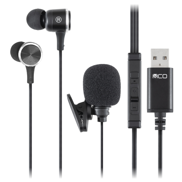 USBイヤホンマイク 声を大きくハッキリ伝える 高感度ピンマイク ブラック