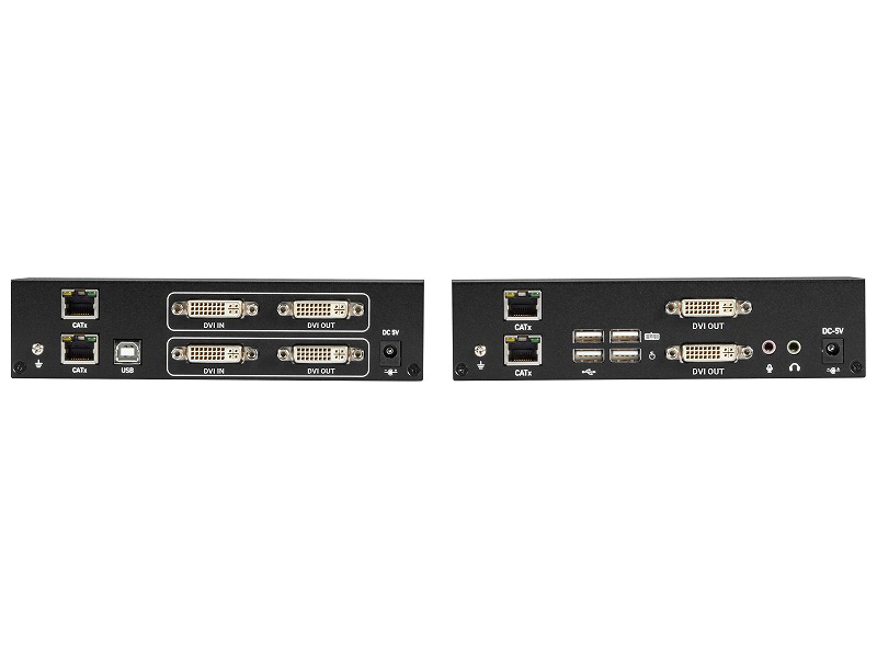 デュアルディスプレイ対応KVMエクステンダーキット (DVI-D/USB/CATx/フルHD対応）